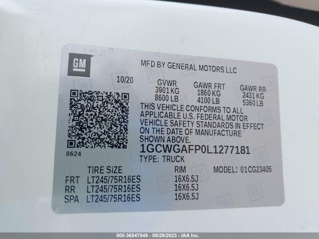 Chevrolet EXPRESS CARGO VAN 2020 1GCWGAFP0L1277181 Image 9