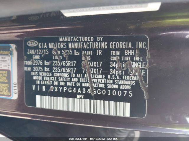 5XYPG4A34GG010075 KIA SORENTO LX
