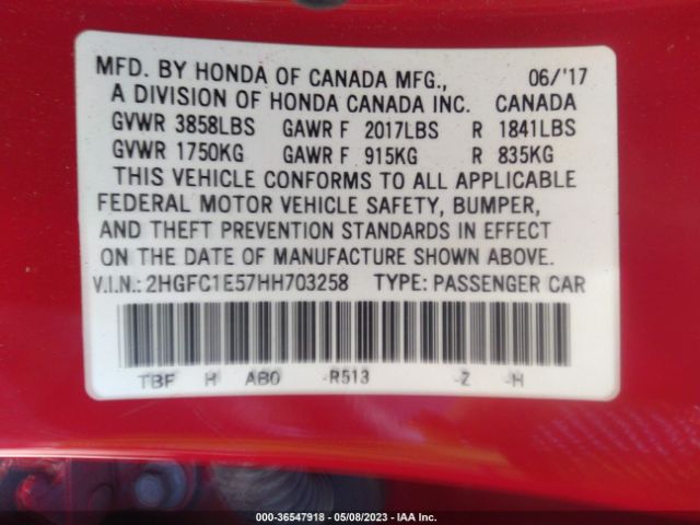 2HGFC1E57HH703258 Honda Civic Sedan Si