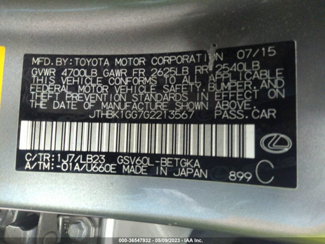 JTHBK1GG7G2213567 Lexus ES 350