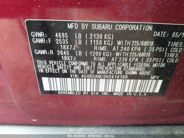 4S4BSANC0H3414168 Subaru Outback Limited