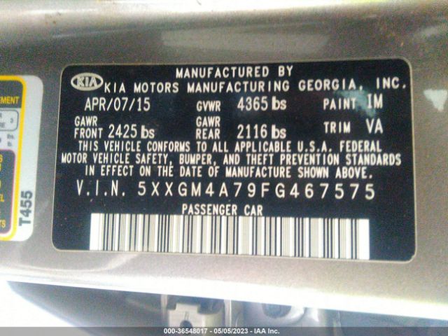 5XXGM4A79FG467575 KIA Optima Lx