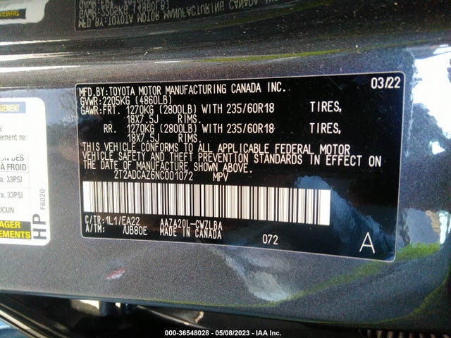 2022 Lexus NX, VIN: 2T2ADCAZ6NC001072