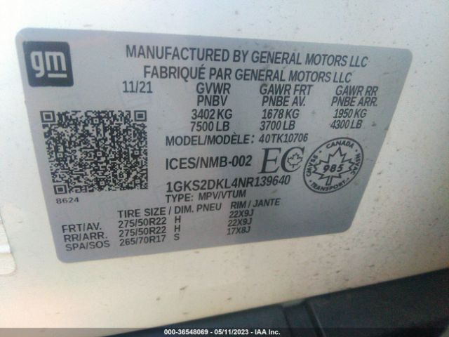1GKS2DKL4NR139640 GMC YUKON DENALI