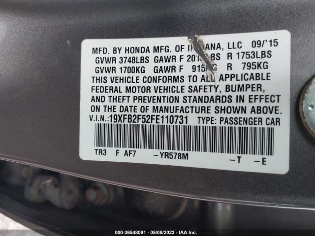 Honda Civic Sedan Lx 2015 19XFB2F52FE110731 Image 9