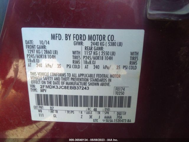 2FMDK3JC8EBB37243 Ford EDGE SEL
