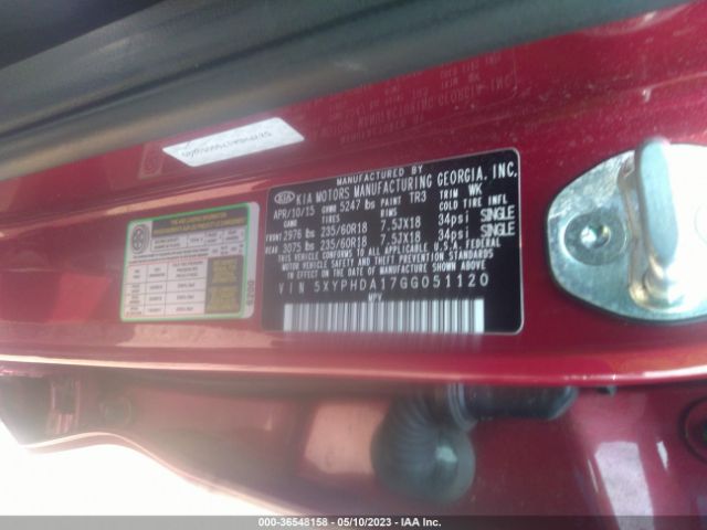 5XYPHDA17GG051120 KIA SORENTO EX