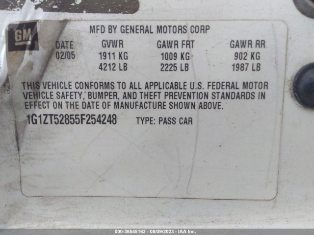 2005 CHEVROLET MALIBU LS VIN: 1G1ZT52855F254248