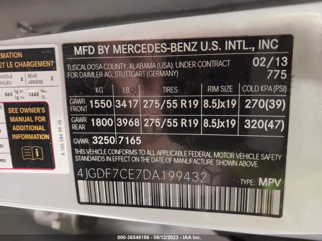 Aukcja sprzedaży 2013 Mercedes-benz Gl-class Gl 450, vin: 4JGDF7CE7DA199432, numer aukcji: 36548186