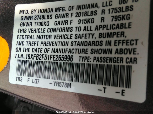 Honda Civic Sedan Lx 2015 19XFB2F51FE265996 Image 11