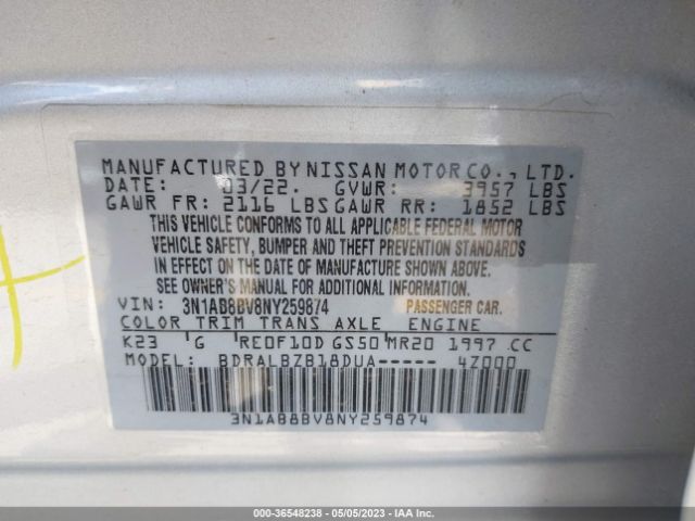 3N1AB8BV8NY259874 Nissan SENTRA S