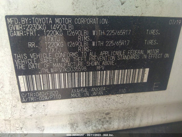 Toyota Rav4 Hybrid Le 2019 JTMLWRFV7KD035598 Image 9