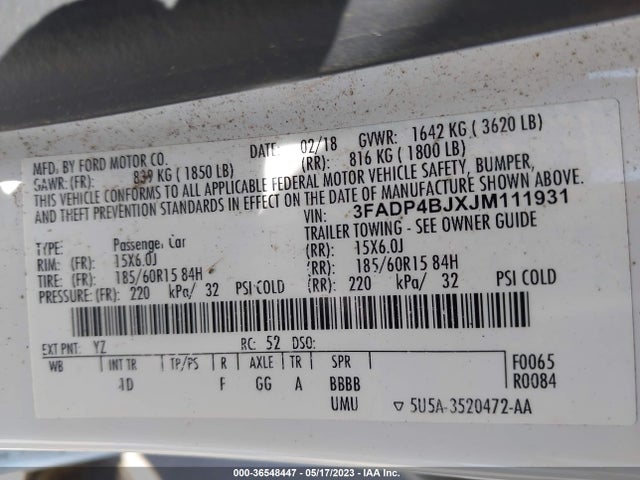 Ford FIESTA SE 2018 3FADP4BJXJM111931 Image 10