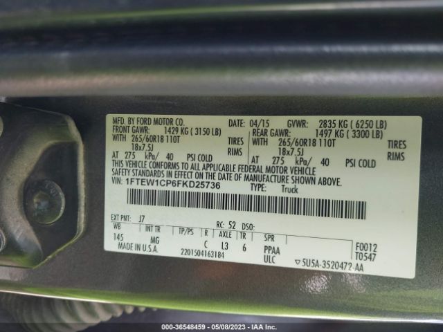 1FTEW1CP6FKD25736 Ford F-150 Xl/lariat/xlt
