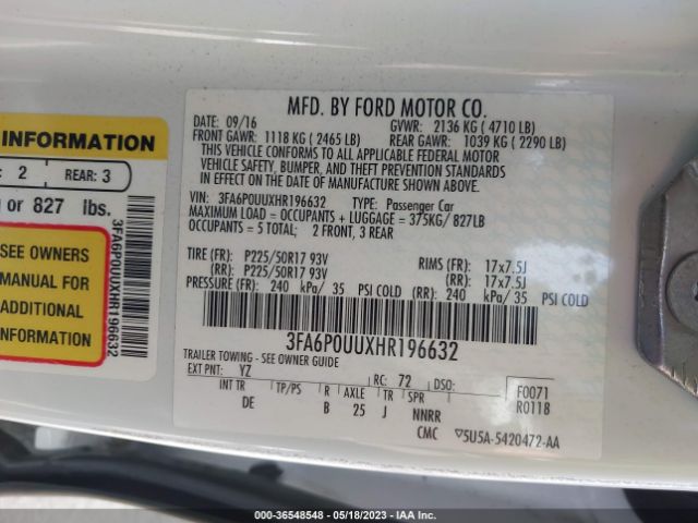 3FA6P0UUXHR196632 Ford Fusion Hybrid S