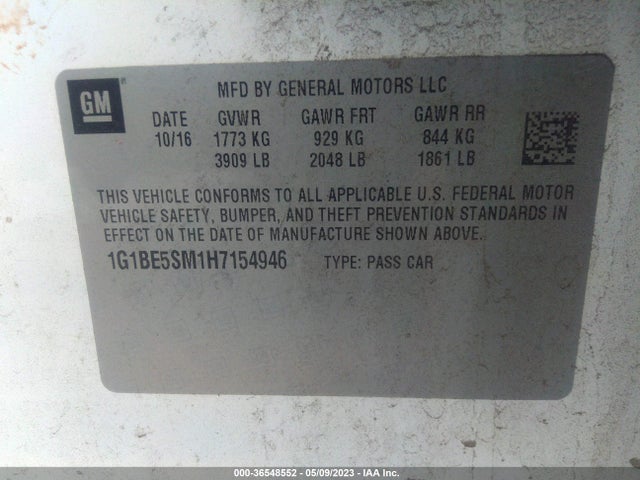 Chevrolet CRUZE LT 2017 1G1BE5SM1H7154946 Image 10
