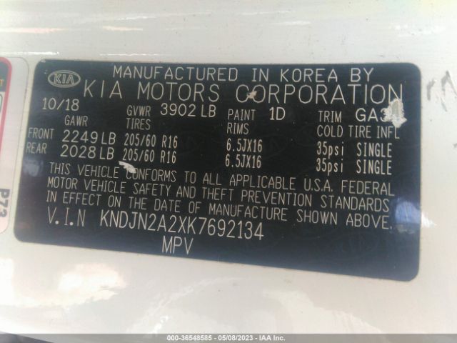 KNDJN2A2XK7692134 KIA Soul Base