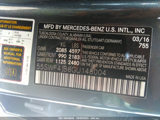 2016 MERCEDES-BENZ C-CLASS C 300 VIN: 55SWF4JB8GU148004