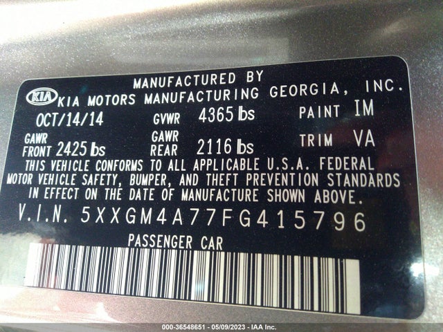 KIA Optima Lx 2015 5XXGM4A77FG415796 Image 10