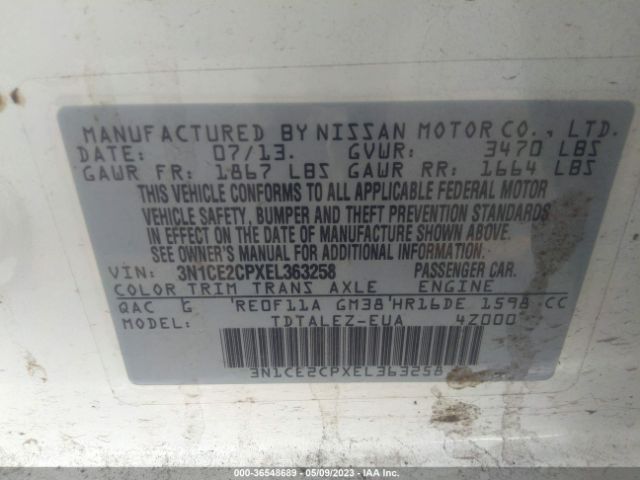 3N1CE2CPXEL363258 Nissan Versa Note Sv