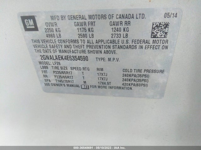 Chevrolet EQUINOX LS 2014 2GNALAEK4E6354590 Image 10