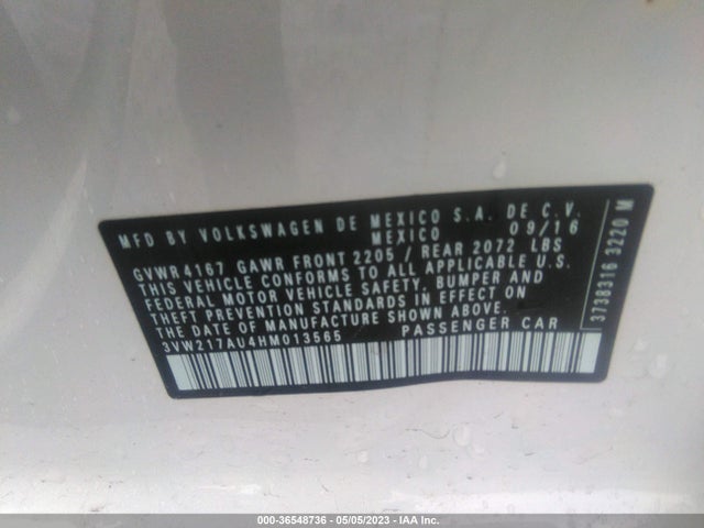 3VW217AU4HM013565 Volkswagen GOLF S