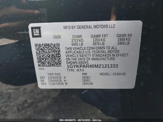 1GYKPAR40MZ121333 Cadillac Xt6 Luxury