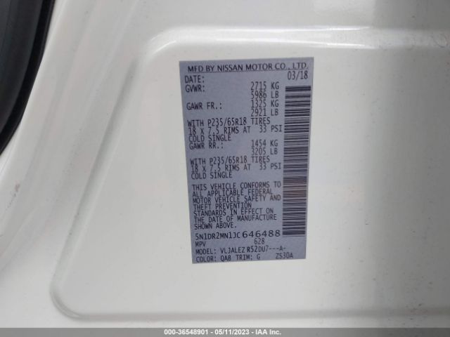 5N1DR2MN1JC646488 Nissan Pathfinder Sv