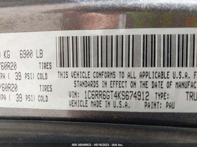 1C6RR6GT4KS674912 RAM 1500 Classic Warlock