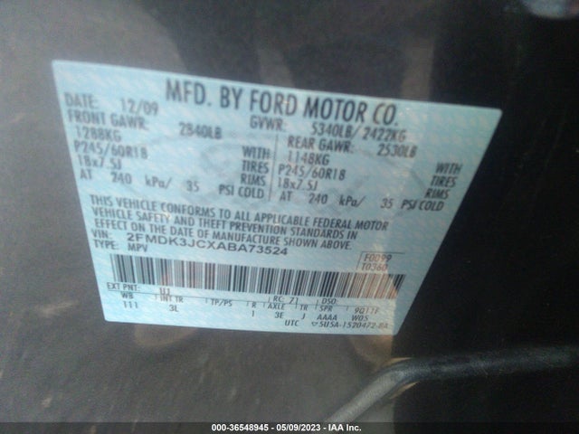 2010 FORD EDGE SEL VIN: 2FMDK3JCXABA73524