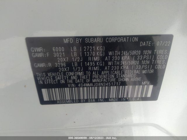 4S4WMAJD8N3451717 Subaru Ascent Onyx Edition