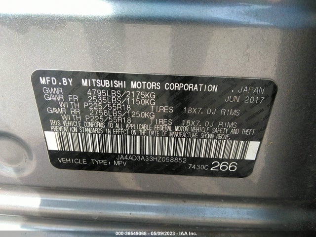 JA4AD3A33HZ058852 Mitsubishi Outlander Se/sel