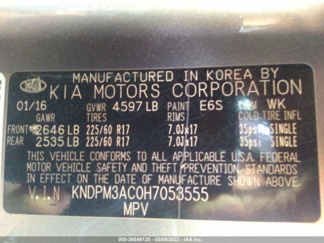 KNDPM3AC0H7053555 KIA Sportage Lx