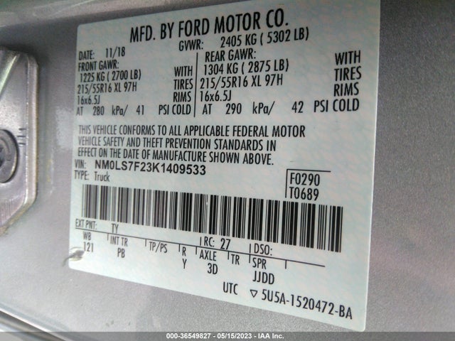 36549827 :رقم المزاد ، NM0LS7F23K1409533 vin ، 2019 Ford Transit Connect Van Xlt مزاد بيع