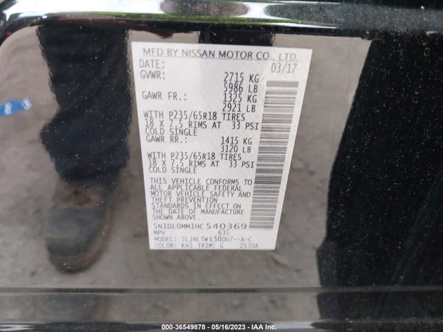 Продаж на аукціоні авто 2017 Infiniti Qx60, vin: 5N1DL0MM1HC540369, номер лоту: 36549878