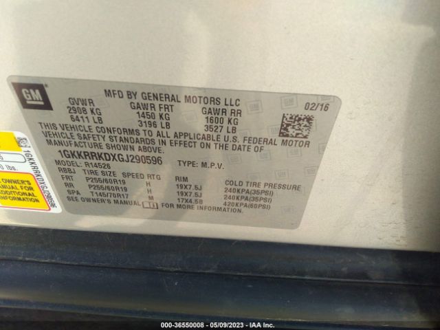 1GKKRRKDXGJ290596 GMC ACADIA SLT