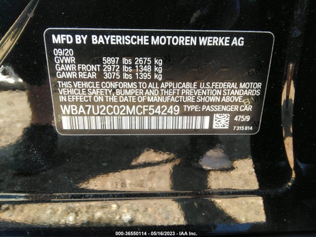 BMW 7 Series 750i Xdrive 2021 аукцион фото