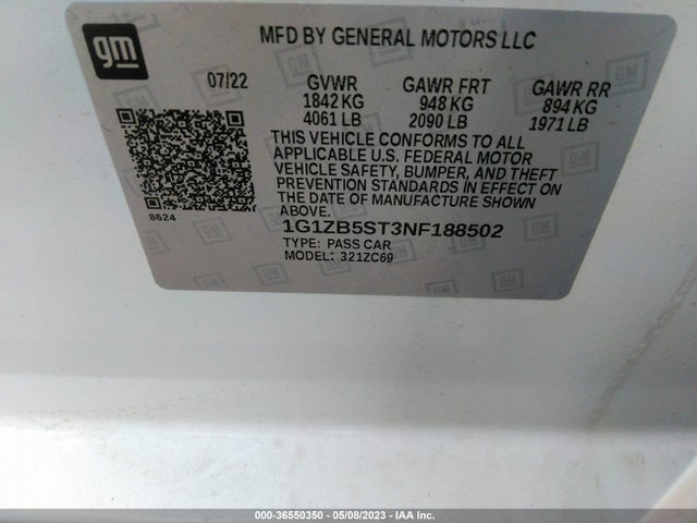 2022 CHEVROLET MALIBU LS VIN: 1G1ZB5ST3NF188502