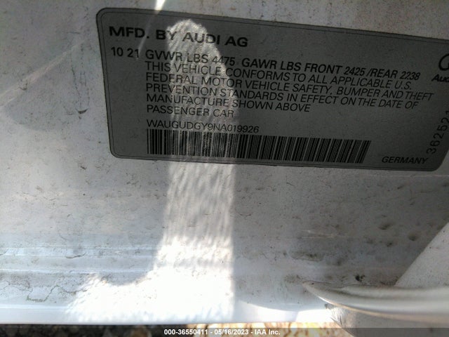 WAUGUDGY9NA019926 Audi A3 Sedan Premium