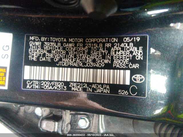 2020 TOYOTA COROLLA LE VIN: JTDEPRAE9LJ039409