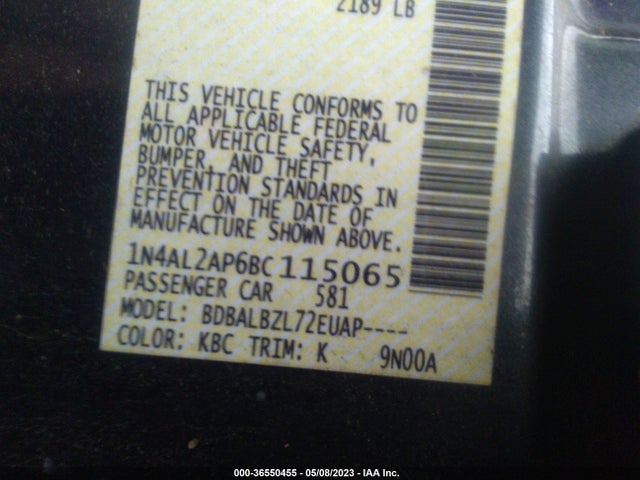 2011 NISSAN ALTIMA 2.5 S VIN: 1N4AL2AP6BC115065