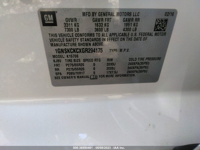 Chevrolet Tahoe Ltz 2016 1GNSKCKCXGR294175 Image 9