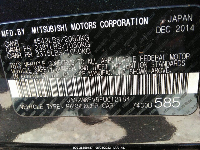 Mitsubishi Lancer Evolution Gsr 2015 JA32W8FV5FU012184 Image 9