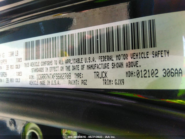 2015 RAM 1500 LARAMIE VIN: 1C6RR7NTXFS602708