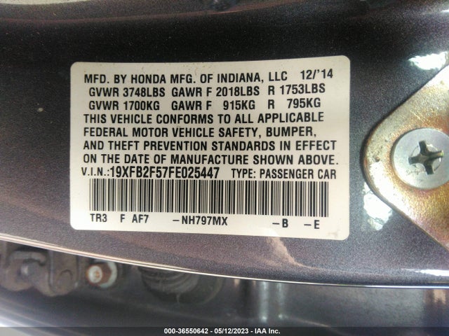 Honda Civic Sedan Lx 2015 19XFB2F57FE025447 Image 9
