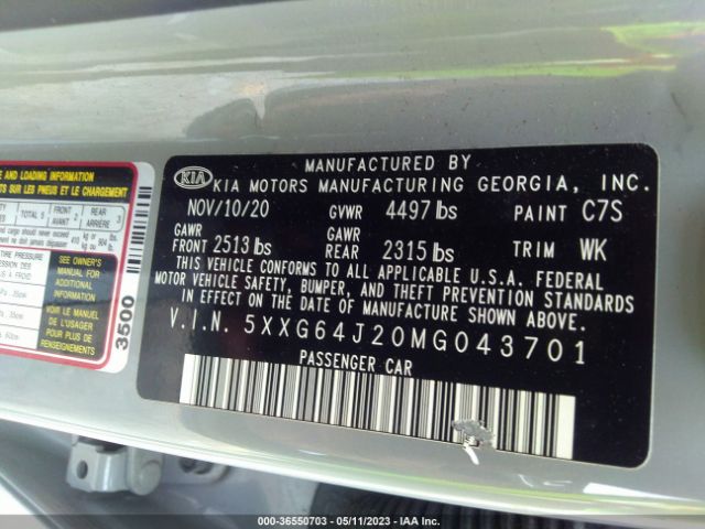 5XXG64J20MG043701 KIA K5 Gt-line