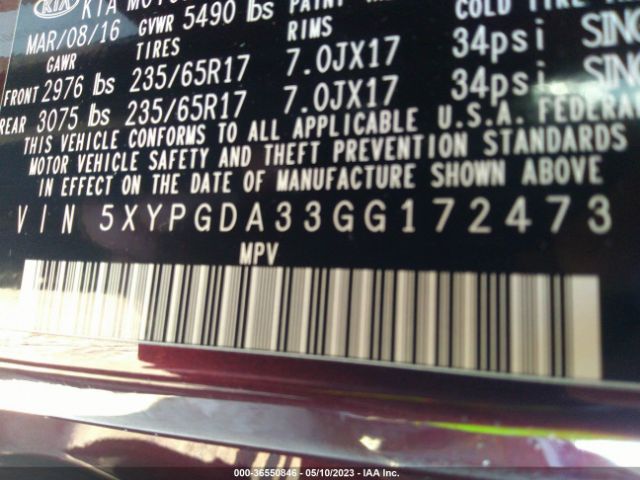 5XYPGDA33GG172473 KIA SORENTO LX