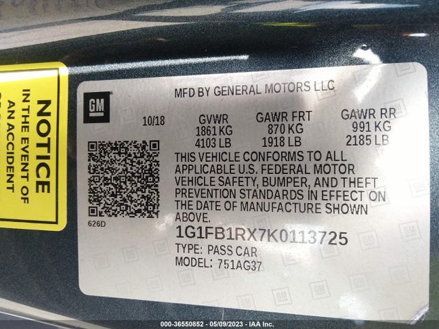 Chevrolet Camaro 1lt 2019 1G1FB1RX7K0113725 Image 9