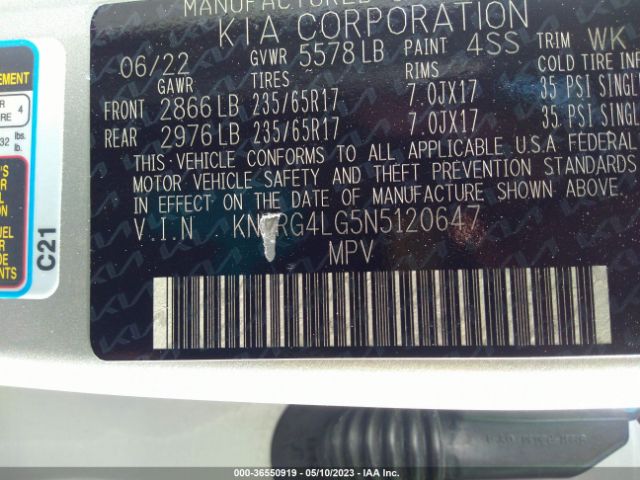 KNDRG4LG5N5120647 KIA Sorento Hybrid S