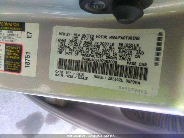 2009 TOYOTA COROLLA VIN: 1NXBU40E49Z082008